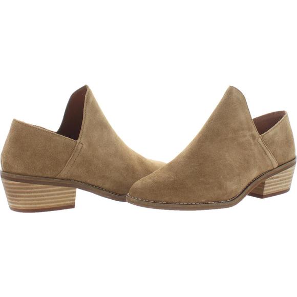 Lucky Brand Womens Fausst Beige Suede Stacked Slip On Shooties Shoes NWT - Picture 2 of 4